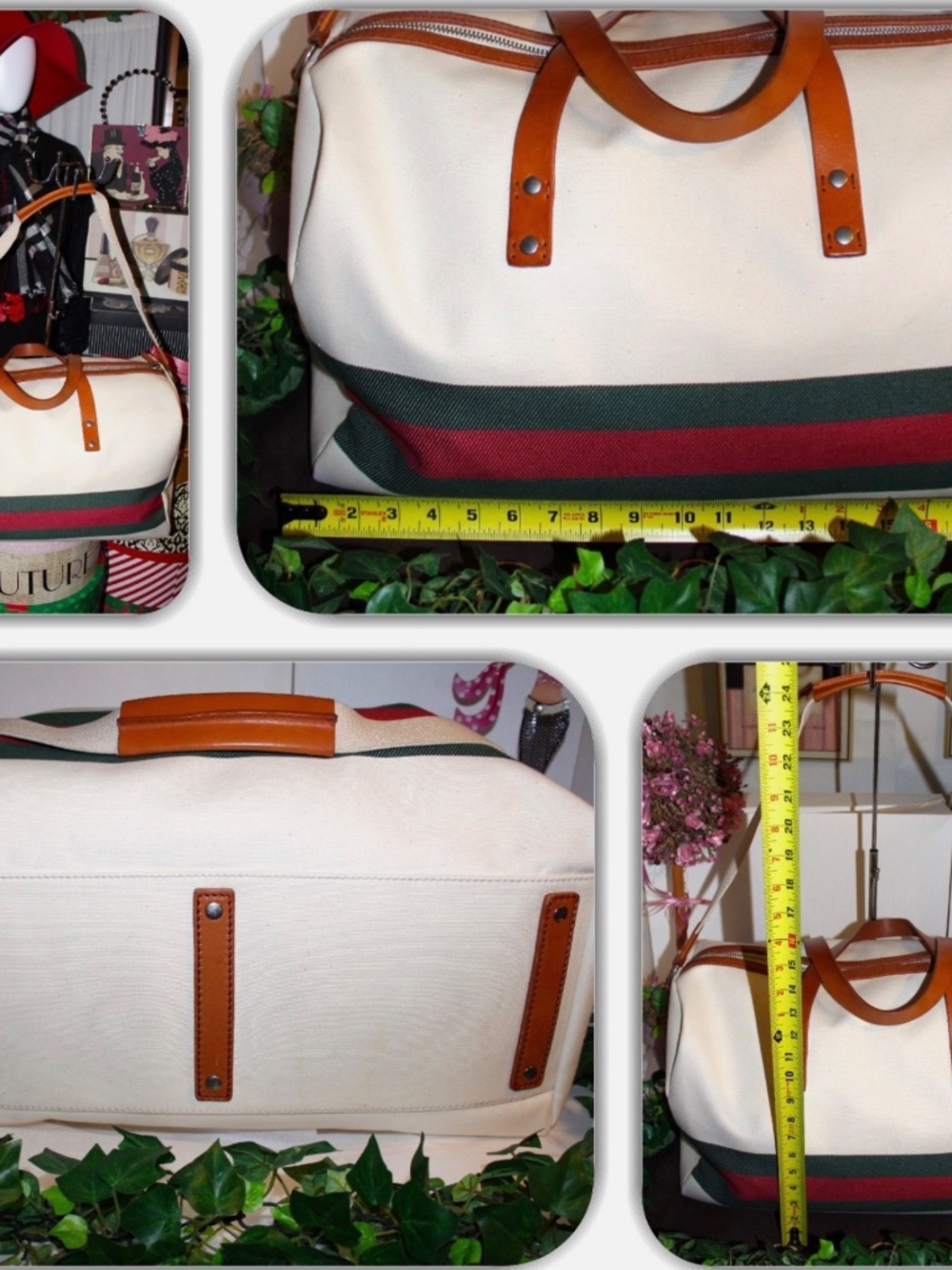 GUCCI RED & GREEN WEB STRIPE LARGE DUFFLE BAG! (2-WAY) - Picture 7 of 16